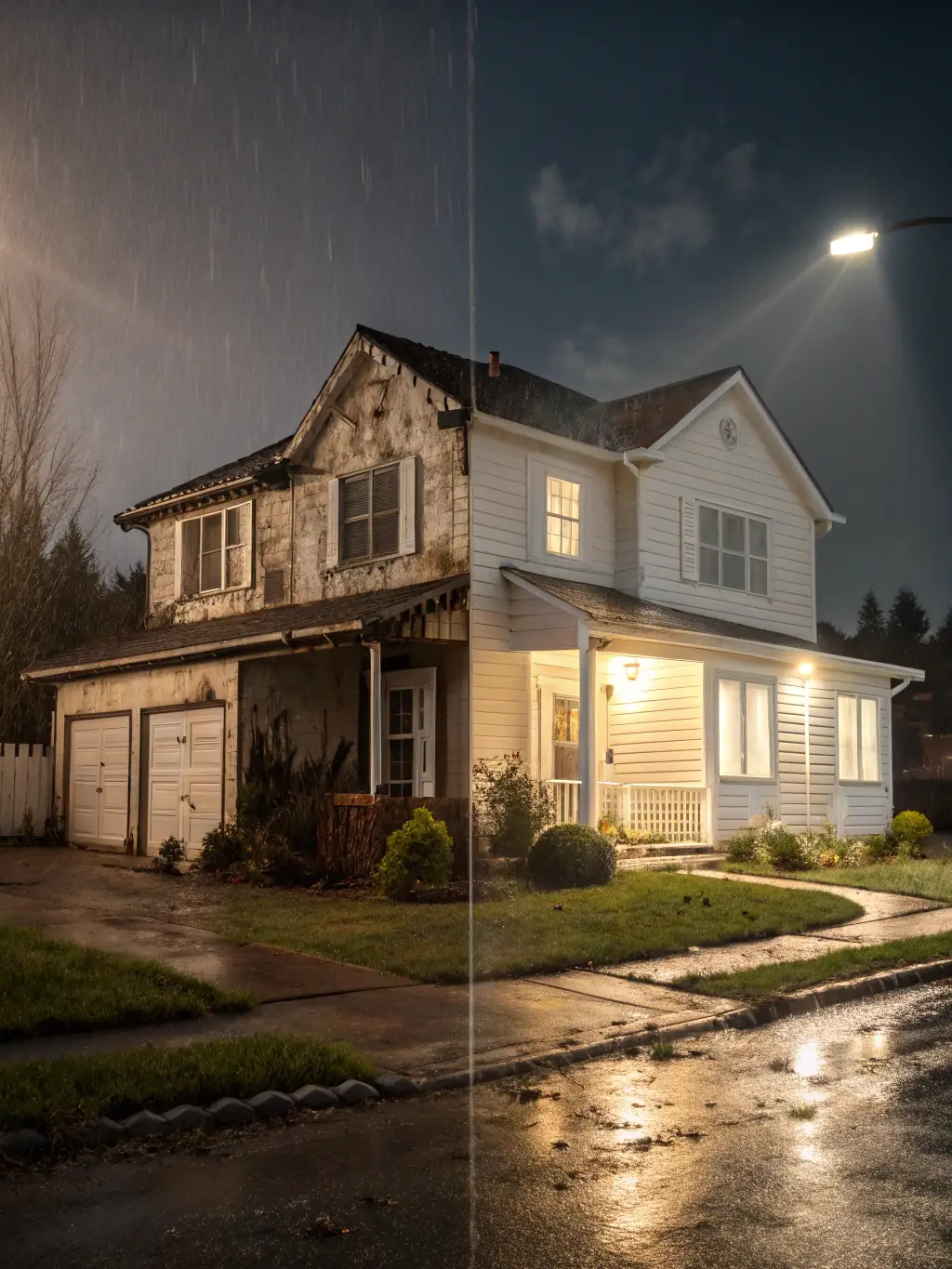 A before-and-after shot of a roof section, demonstrating the effectiveness of roof cleaning services in removing dirt and stains in El Dorado Hills.