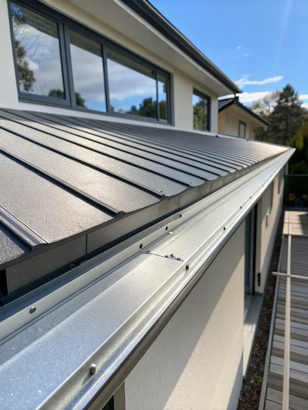 A close-up of clean gutters after a professional gutter cleaning service, highlighting the importance of proper water drainage in El Dorado Hills.